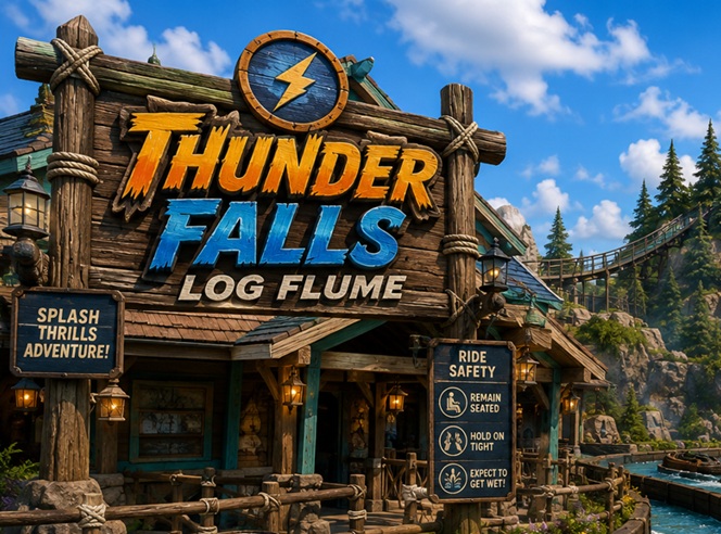 Thunder Falls Log Flume at Greenwood Galaxy Studios